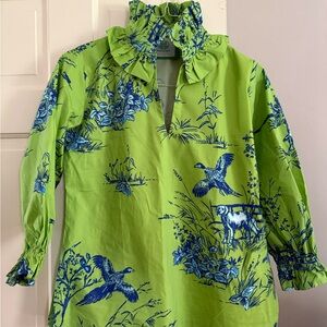 House of MBR size 0 Green Ruffled Collar Printed Blouse